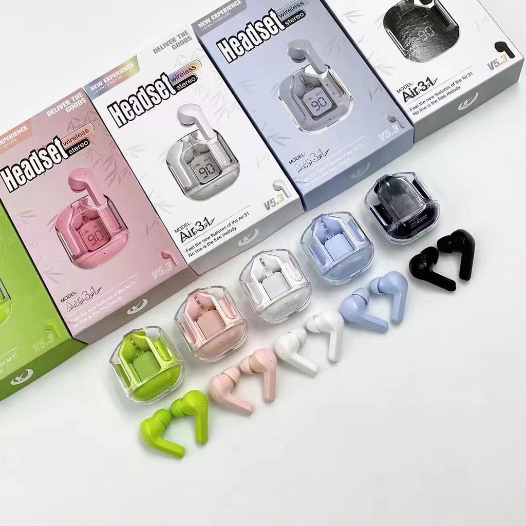 Wireless Earbuds – Crystal Clear Transparent Design, Bluetooth 5.3, LED Digital Display