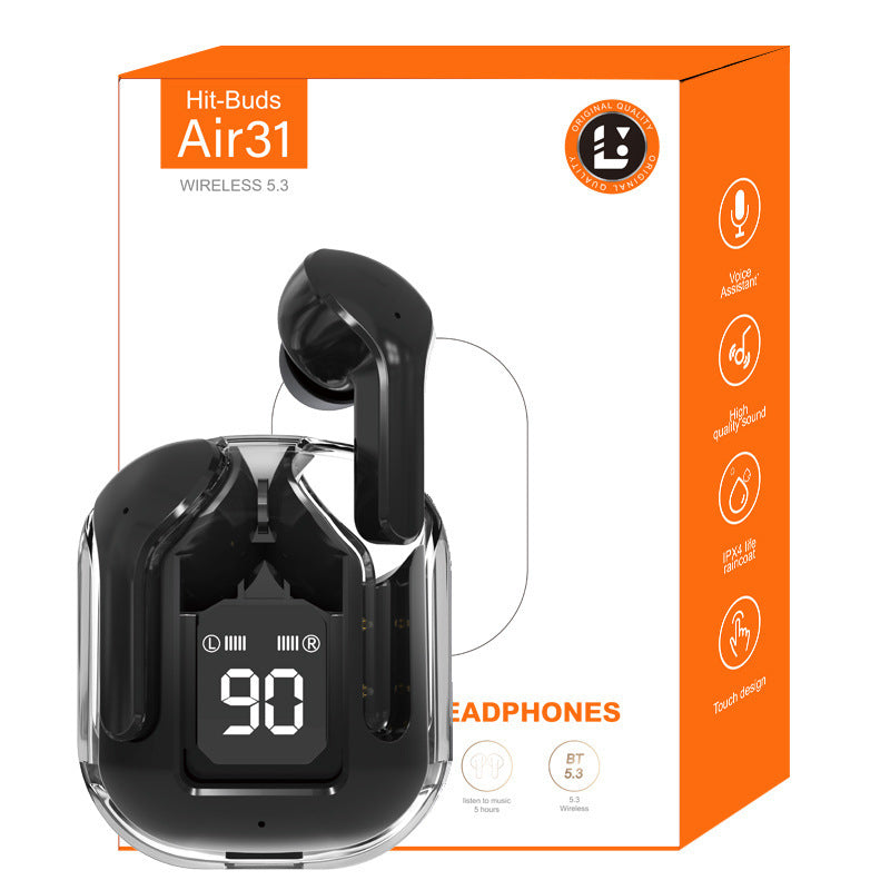 Wireless Earbuds – Crystal Clear Transparent Design, Bluetooth 5.3, LED Digital Display